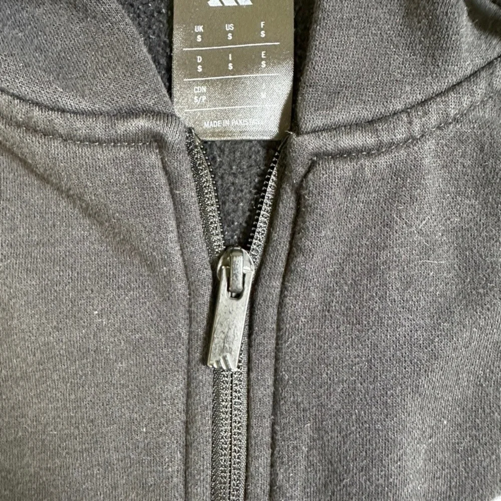 Adidas Mens Full Zip Hoodie Black Three Stripe Fleece Sweatshirt Small